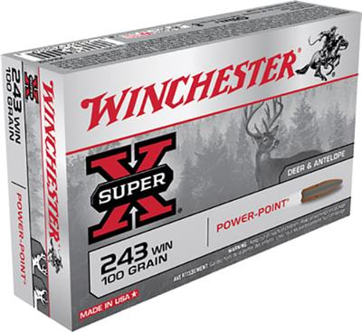 Winchester X2432 Super-X Rifle Ammo 243 , Power-Point, 100 Grains, 2960 | 020892200043 | Winchester | Ammunition | Rifle 