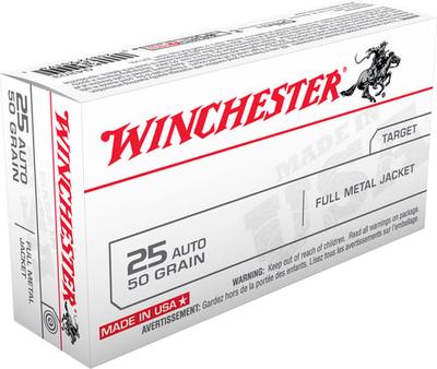 WINCHESTER USA 25ACP 50GR FMJ-RN 50RD 10BX/CS | 020892201941 | Winchester | Ammunition | Pistol 